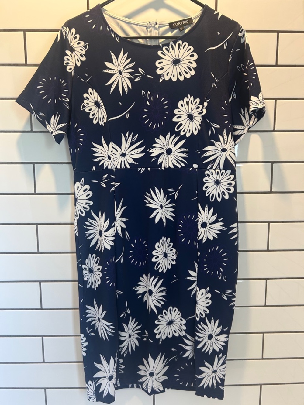 Navy and White Floral Short-Sleeve Dress